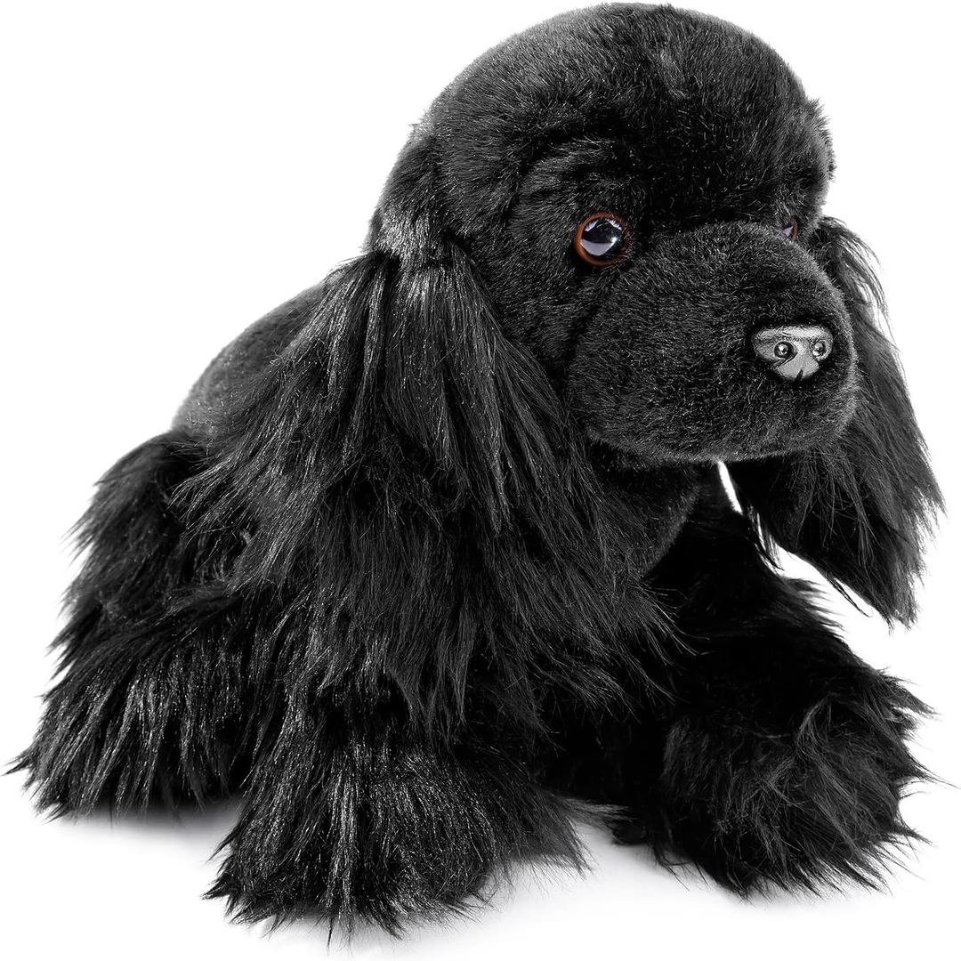 ZHONGXIN Cocker Spaniel Plush Toy - Realistic Sitting Spaniel Stuffed Animal, 11inch Lifelike Black Model, Unique Plush Gift for Kids Birthday, Home Decor