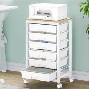 SYKIARIOL Rolling Storage Utility Cart with 6 Drawers and Wooden Tabletop for Under Desk Storage, White