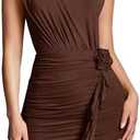 GORGLITTER Women's Flower Asymmetrical Bodycon Mini Dress Mesh Mock Neck Sleeveless Summer Cute Cocktail Prom Dresses, Small