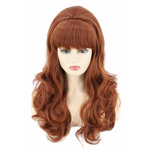 Topcosplay Women's 60s Costume Wig Auburn Brown Big Bouffant Beehive Wig Hair Long Wavy Halloween Party Wigs