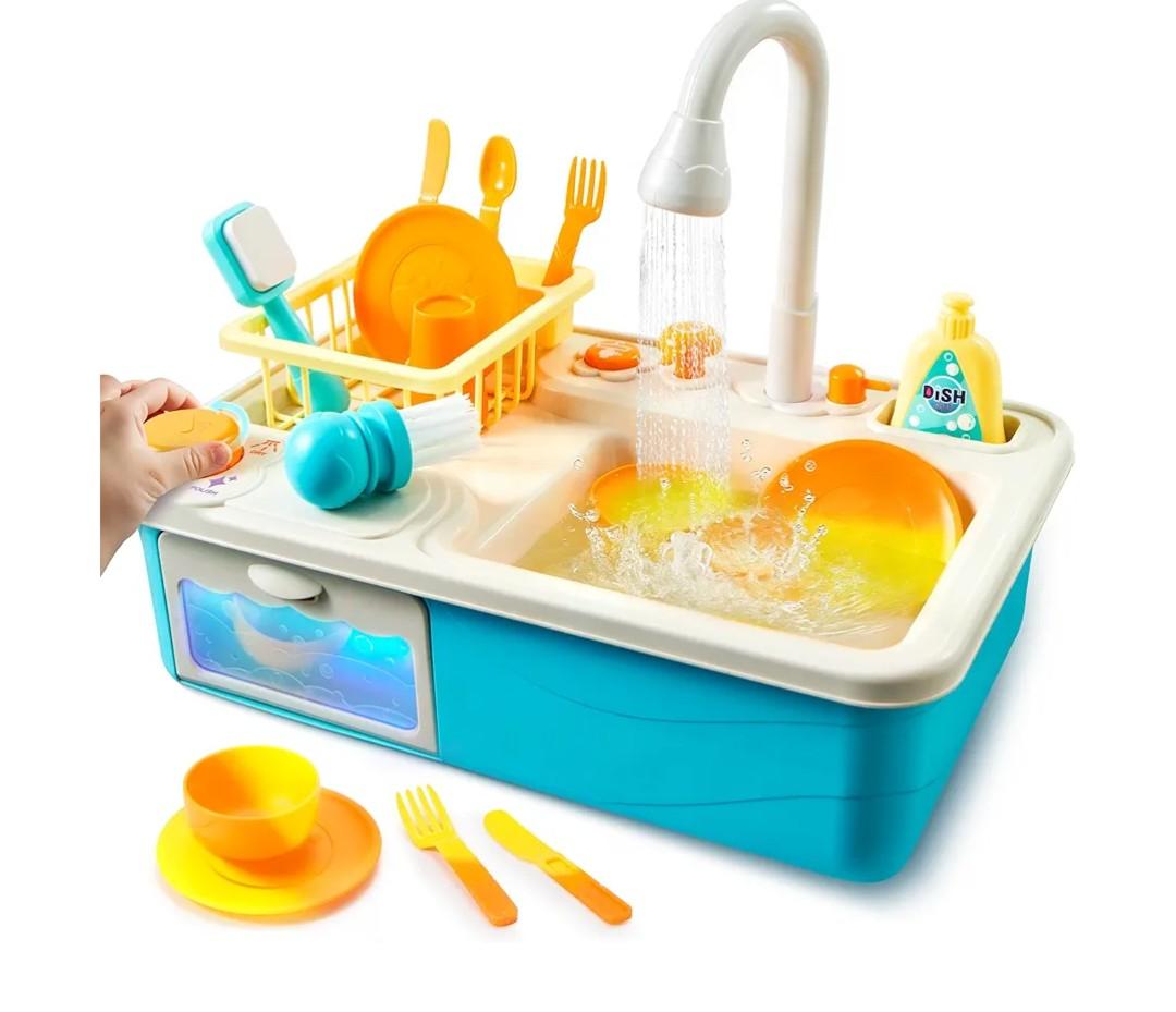 JOVA lalalark Color Changing Play Sink with Running Water, Kids Sink Toy with Electric Dishwasher, Chopping Sounds and Automatic Water Cycle System, Pretend Kitchen Sink for Toddler Birthday Gift