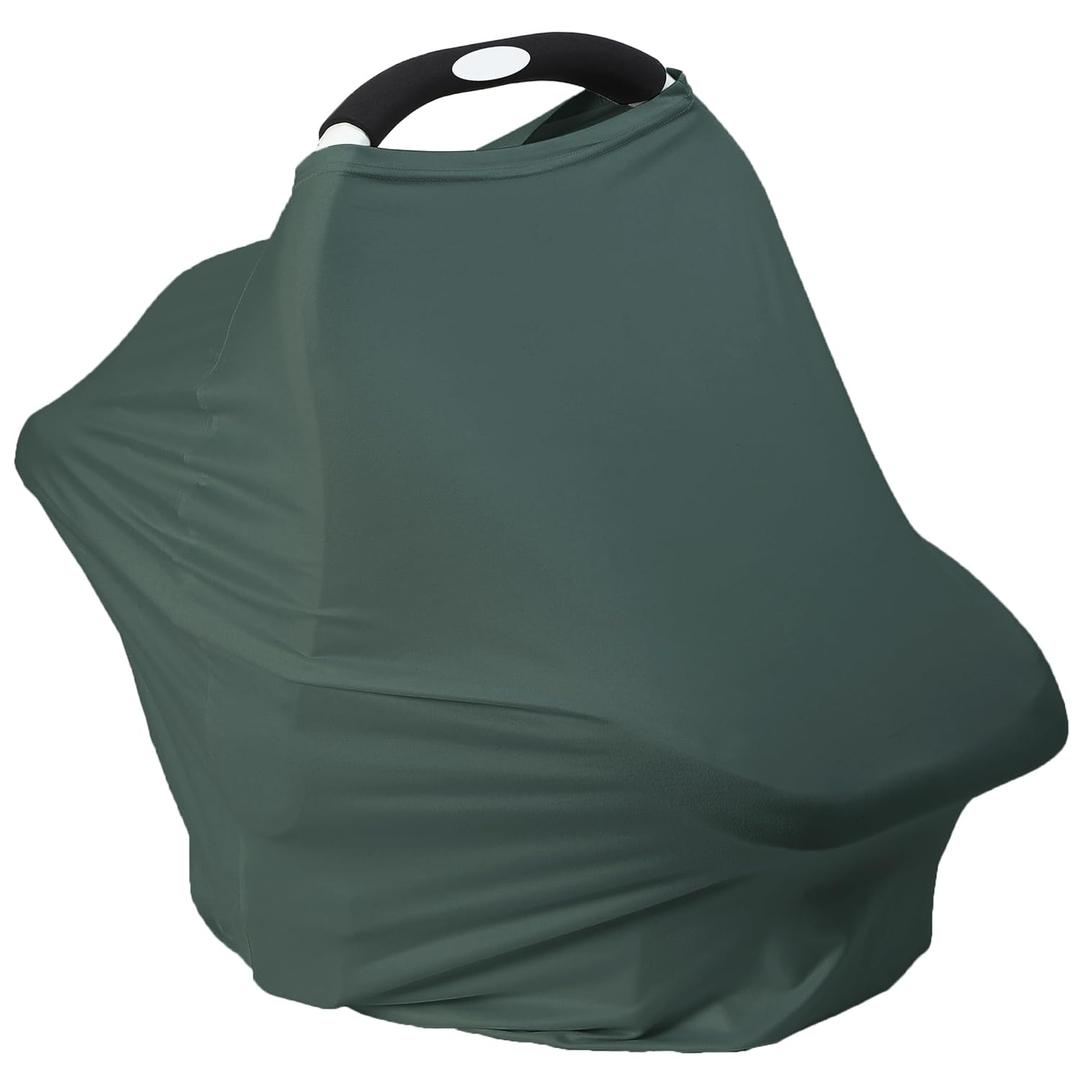 Breathable Car Seat Cover for Babies Multi-Purpose Soft Rayon Nursing Cover for Breastfeeding, High Stretchy Infant Carseat Canopy, Stroller Cover (Smooth Rayon, Roman Green)