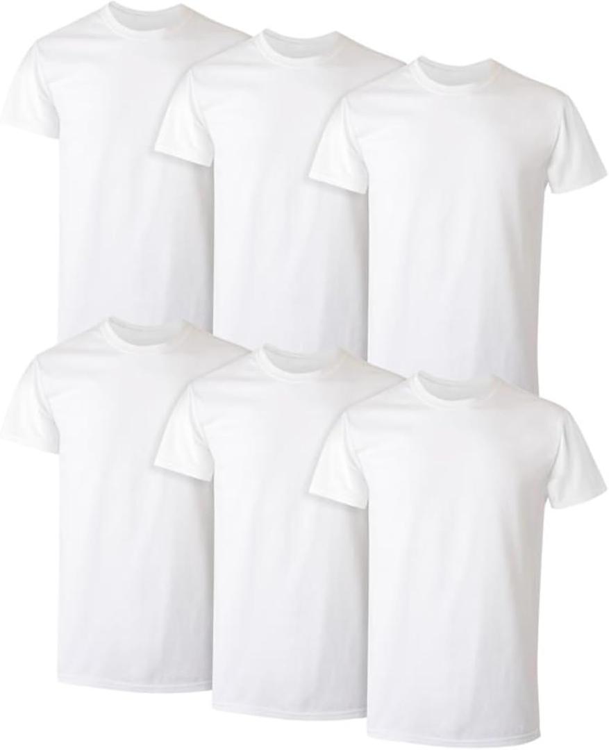 Hanes Mens Cotton, Moisture-wicking Crew Tee Undershirts, Multi-packs, White - 6 Pack, Medium US