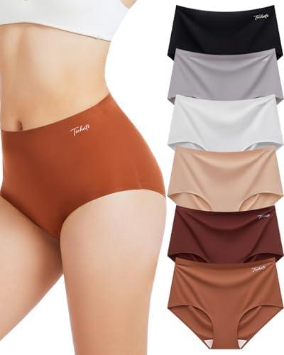 Tichati 6 Pack Womens Underwear High Waisted Seamless Full Coverage Briefs No Show Ladies Panties (Regular & Plus Size) Size 2XL