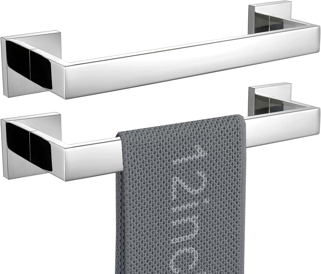 LANC 12-Inche 2-Pack Bathroom Towel Bars,Silver Kitchen Bath Accessories Total-14 Square Towel Rack Heavy Duty Chrome Polished Stainless Steel Wall Mounted Modern Towel Holder,A8804-3CP