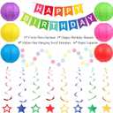 Happy Birthday Decorations, Colorful Birthday Party Decorations Set with Happy Birthday Banner, Paper Lanterns, Star Swirl Hanging Decorations & Circle Dots Garland