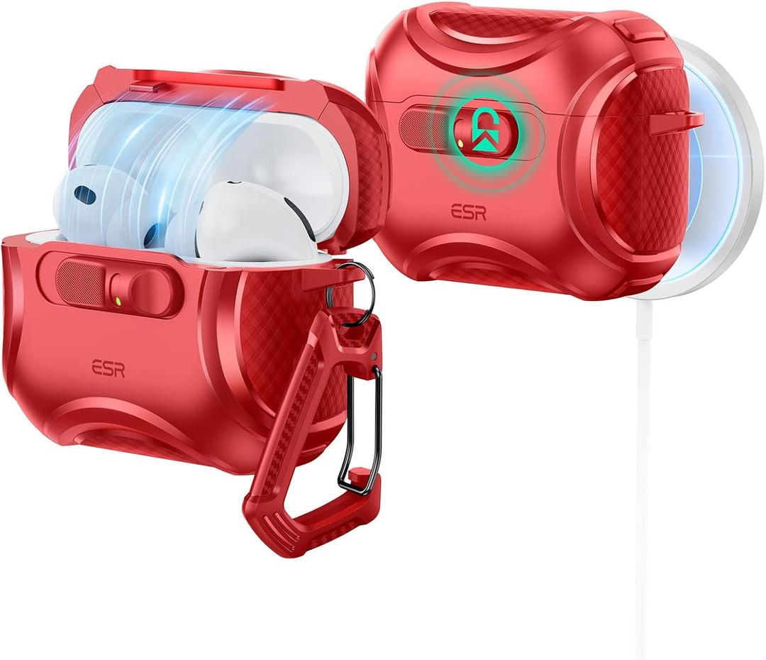 ESR for AirPods Pro 3 Case (2025), Compatible with Airpods Pro 3rd Generation Case (USB-C Cable), Effortless MagSafe, Drop-Proof Lock, Easy Open, Cyber Series, Red
