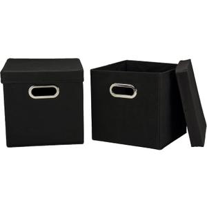 Household Essentials 34-1 Decorative Storage Cube Set with Removable Lids | Black | 2-Pack