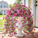 Homsunny Artificial Hanging Flowers for Outdoor, 2PCS Fake Flowers Faux Silk Daisy with Eucalyptus Leaves, UV Resistant Aritificial Flowers for Spring Home Patio Yard Porch Decor (Light Purple Red)
