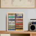Cassette Tape Storage Rack, 24-slot Wood Cassette Tape Holder, Wall Mount or Freestanding Audio Cassette Organizer, Playing Card Storage, Unfinished Pine