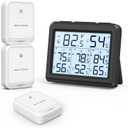 ORIA Indoor Outdoor Thermometer, Digital Hygrometer Thermometer with 3 Wireless Sensors, Temperature Humidity Monitor Meter with LCD Backlight, for Home, Office, Bedroom, Black
