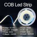 HAMRVL COB LED Strip Lights White 6000K,DC12V 16.4ft/5M 320leds/M CRI90 Flexible LED Tape Lights 8mm,for Indoor Home Cabinet,Bedroom, Kitchen, Stage, Backlight DIY Lighting(Without Power Supply)