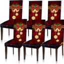 Moukeren 6 Pcs Red Christmas Chair Covers Set Stretch Removable Washable Christmas Dining Chair Seat Covers for Home Hotel Dining Room Kitchen Banquet Wedding Xmas Party Decor