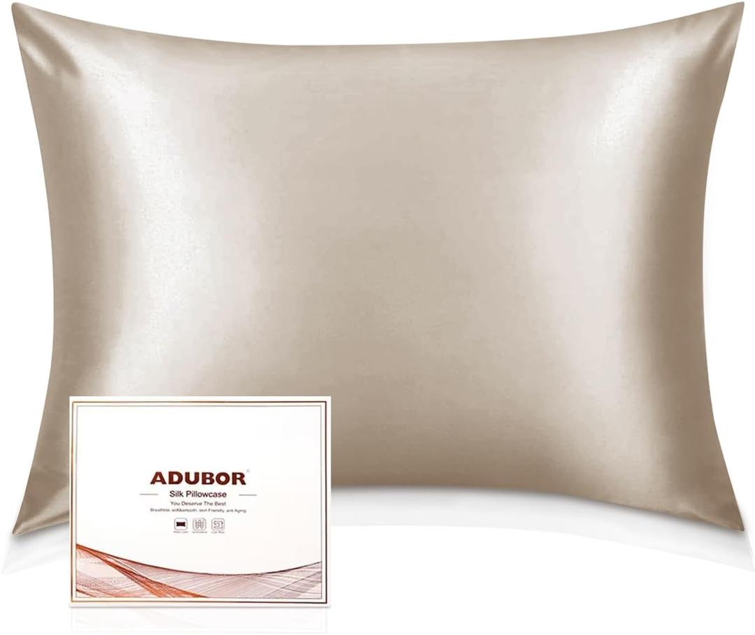 Adubor Silk Pillowcase - Mulberry Silk Pillow Case, 23 Momme 6A Grade Fibers, 900 Thread Count, Silk Pillow Cases for Hair and Skin Health, with Hidden Zipper (Standard 20''26'', Beige, 1PC) (Standard: 20''x26'', Beige)