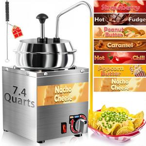Nacho Cheese Dispenser, 7.4Qt Nacho Cheese Warmer with Stainless Steel Pump, Hot Fudge Warmer W/6-Level Temperature Adjustment, Commercial Sauce Dispenser Machine for Butter Cheese Caramel