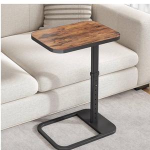 Kitstorack TV Tray Table, Adjustable Height & Flip-Top & Rounded Metal Corners, Snack Table for Couch, Sofa, Bed, Chair, Living Room, C Shaped End Side Table for Eating, Dinner or Laptop, Small Spaces