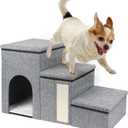 petizer Dog Stairs for Small Dogs, Foldable Pet Stairs for Couch/Bed with Storage Box, Condo and Cat Scratcher, Adjustable Non-Slip Dog Steps for Puppy, Cats, or Small (3-Step,17" H)