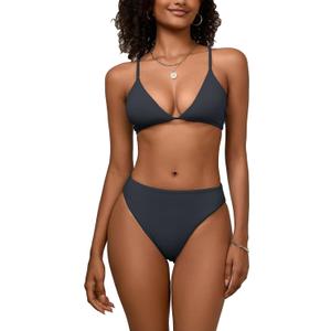 Black Bikini Sets for Women Sexy Crisscross Push Up Triangle Bikini Top Cheeky High Waisted Tummy Control Bikini Bottoms L (Black, L)