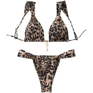 WDIRARA Women's 2 Piece Leopard Print Swimsuits Triangle High Waisted Bathing Suit Brazilian Bikini Sets Medium Animal Multicolor Leopard