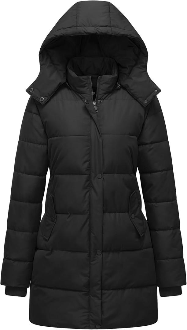 GGleaf Women's Winter Thicken Puffer Coat Warm Snow Jacket with Removable Hood Fashions Long Jacket (Medium, Black)
