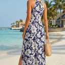 KILIG Women's Summer Floral Beach Flowy Split Maxi Long Dresses, Floral Blue  (S)