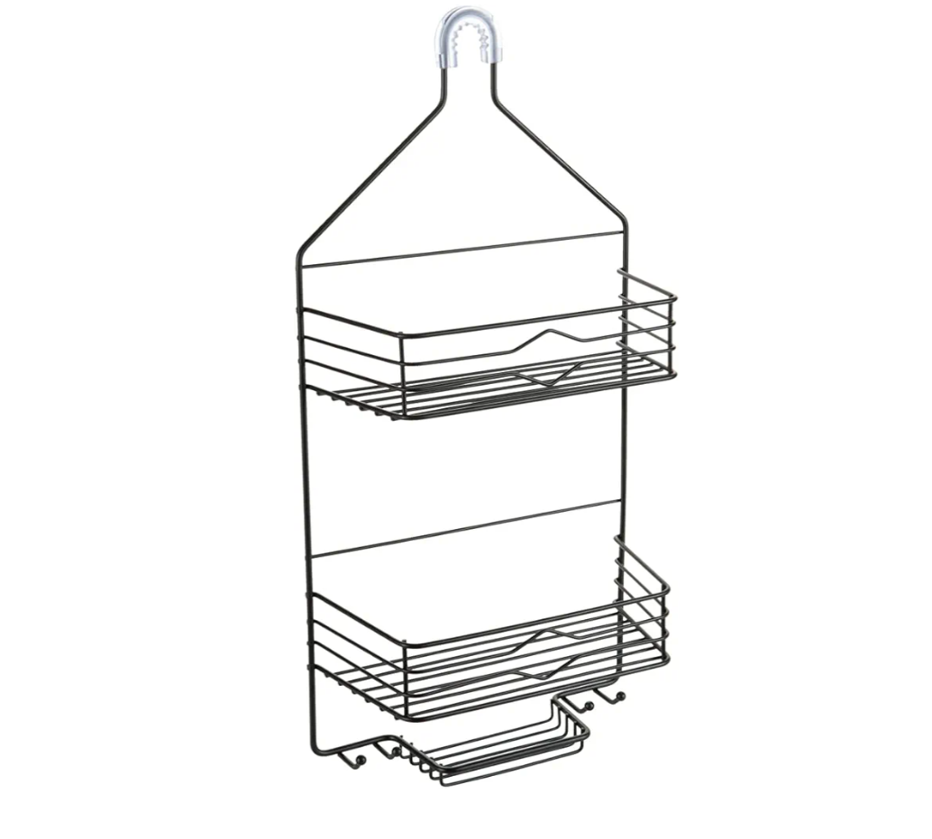 Bath Bliss Aztec Hanging Shower Caddy | Bathroom Storage & Organization | Shower Head Hang | Holds Large Bottles | Accessory Hooks | Suction Cup Backing | Matte Black