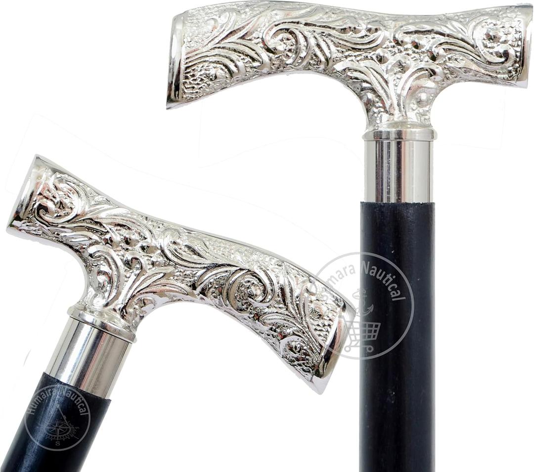 Antique Brass Walking Stick Deluxe Walking Cane Beautiful Brass Silver Handle Walking Stick for Men and Women Gift