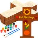 DoubleFill 12 Sets Religious Fall Blessing Wood Cross Craft to Paint for Kid Unfinished DIY Fall Cross Craft Kit for Painting Make Your Own Christian Thanksgiving Sunday School Church Classroom Autumn