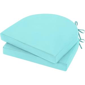Topotdor Outdoor Chair Cushions Set of 2, 17"x16"x2" Waterproof Patio Chair Cushions for Outdoor Furniture, Round Corner Outdoor Seat Cushions Color Fastness Chair Pads with Ties, Teal