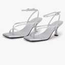 PiePieBuy Women's Lace Up Heeled Sandals Square Flip Flop High Heels Strappy Party Shoes (11)