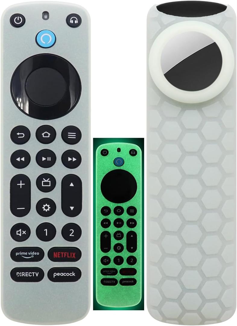 Silicone Cover Compatible with Fir TV Alexa Voice Remote Pro 2022 with Airtag Holder,Tracker Cover with Hole for Tile Sticker,Glow Green