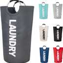 Twira 100L Large Laundry Basket, Laundry Hamper Stands Up Well, Laundry Bag with Padded Handles, Waterproof Clothes Bin Collapsible, Clothes Hamper for Bathroom, Laundry, College (Dark Grey)