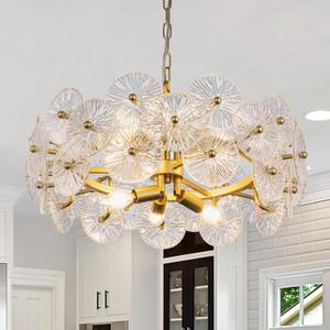 TOCHIC Modern Glass Chandelier 24", 3 Tiers Luxury Gold Ceiling Light Fixtures for Dining Room, Farmhouse Foyer Chandeliers Round Pendant Hanging Light for Living Room, Kitchen Island, Bedroom