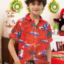 Yoimira Boys Christmas Shirt,Ugly Tropical Hawaiian Shirts for Kids Button Down Vacation Party Short Sleeve 7-14 Years