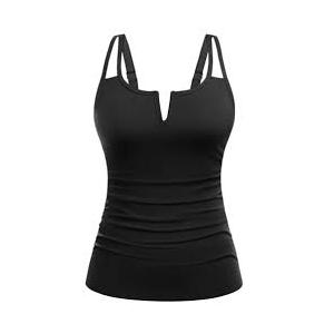 Women Tankini Bathing Suit Top - Ruched Tummy Control Swimsuit Top Modest Swim Tank Top Only No Bottom 2025 L