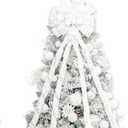 Christmas Tree Topper Bow53x13 Inches Large Christmas Bow with Glitter Streamer and Patterned RibbonDecorative Bows for Xmas Tree Wreath Door Festival Home Decor(White)
