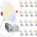 Amico 16 Pack 6 Inch 5CCT Ultra-Thin LED Recessed Ceiling Light with Junction Box, 2700K/3000K/4000K/5000K/6000K Selectable, Dimmable Can Light, 1200LM High Brightness Downlight,15W Eqv 130W,ETL