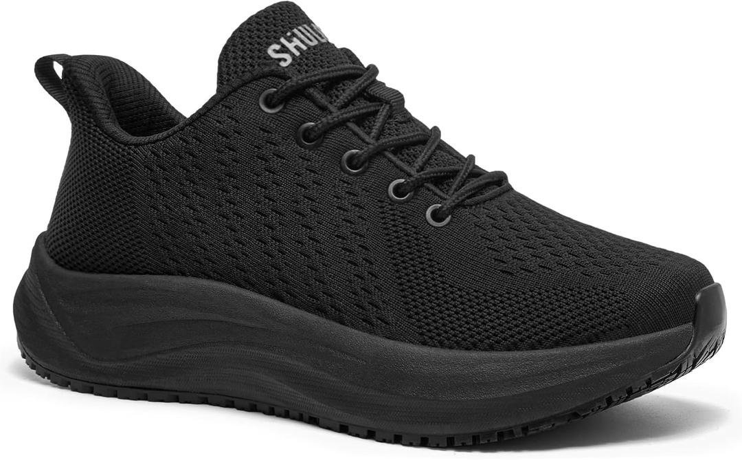 Women's Non Slip Work Shoes Slip Resistant Nurse Sneakers with Arch Fit Support Comfortable Mesh Walking Shoes for Food Service Chef Kitchen Restaurant Black 11 (Black)