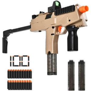 Realistic Toy Gun for Nerf Gun's Soft Bullets, Automatic MP9 Toy Set with 100 Soft Darts, 2 Magazines, Scope, High Capacity Battery, Electric Toy Machine Gun for Kids Age 6-12