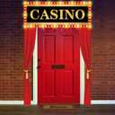 3 Pcs Casino Theme Party Decorations LED Banner with String Light Red Curtain Sign Casino Night Welcome Background for Las Vegas Game Door Entryway Photography Party Supplies