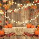 Funnytree 8x6FT Fall Pumpkin Photography Backdrop Autumn Tanksgiving Harvest Hay Leaves Wooden Background Sunflower Maple Baby Shower Banner Decoration Party Supplies Photo Booth Prop