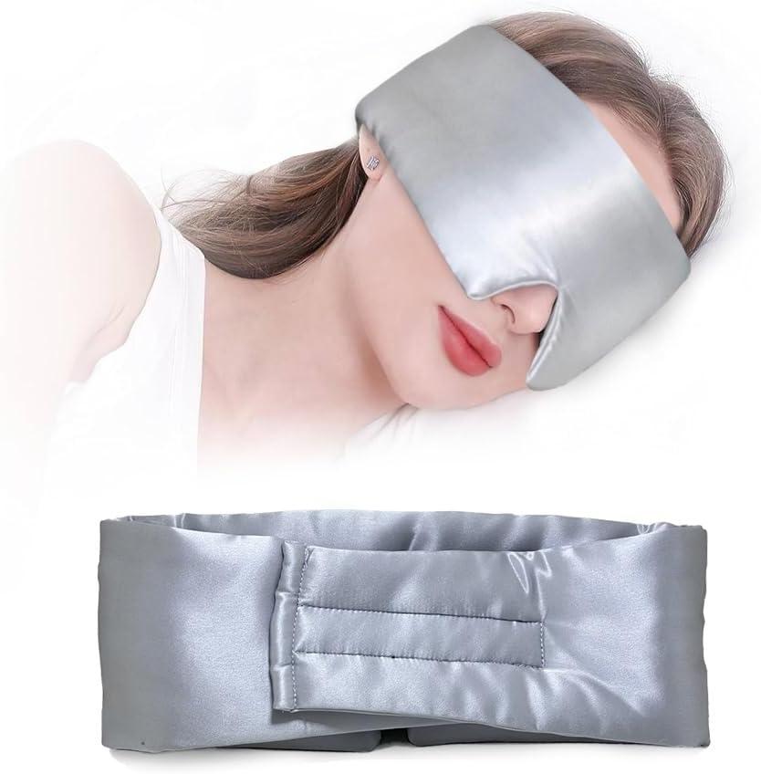 Sleep Mask for Men Women Satin Sleep Mask for Side Sleeper Light Blocking Mask (Moonlight Gray)
