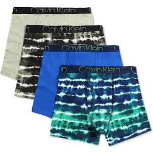 Calvin Klein Boys' Underwear Four Pack Boxer Brief Value Pack (Medium, Cool Tiedye/Victoria Blue/Black Tiedye/Heather Grey)