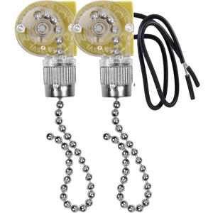 Ceiling Fan Switch Zing Ear ZE-109 Two-Wire Light Switch with Pull Cords for Ceiling Light Fans Lamps and Wall Lights Pull Chain Switch Control Replacement On-Off,2 Pcs (Nickel)