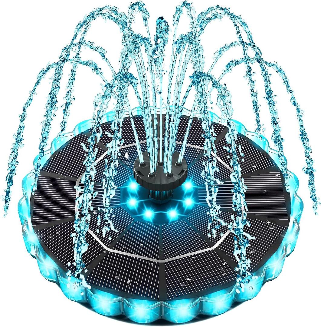 Yzert Solar Fountain Colorful Ring Lights, 2026 3.5W Solar Water Fountain with 2000mah Battery, Solar Fountain Pump for Bird Bath, Pond, Pool, Outdoor