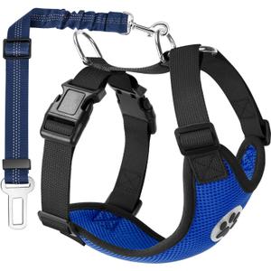 Lukovee Dog Seat Belt - Adjustable Dog Car Harness for Large, Medium & Small Dogs, Soft Padded & Breathable Mesh Dog Seatbelt with Car Vehicle Connector Strap (Blue, Medium)