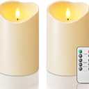 Homemory 4"x6" Outdoor Waterproof Flameless Candles with Timers and Remote Control, Battery Operated Candles, LED Plastic Candles, Dark Ivory, Set of 2