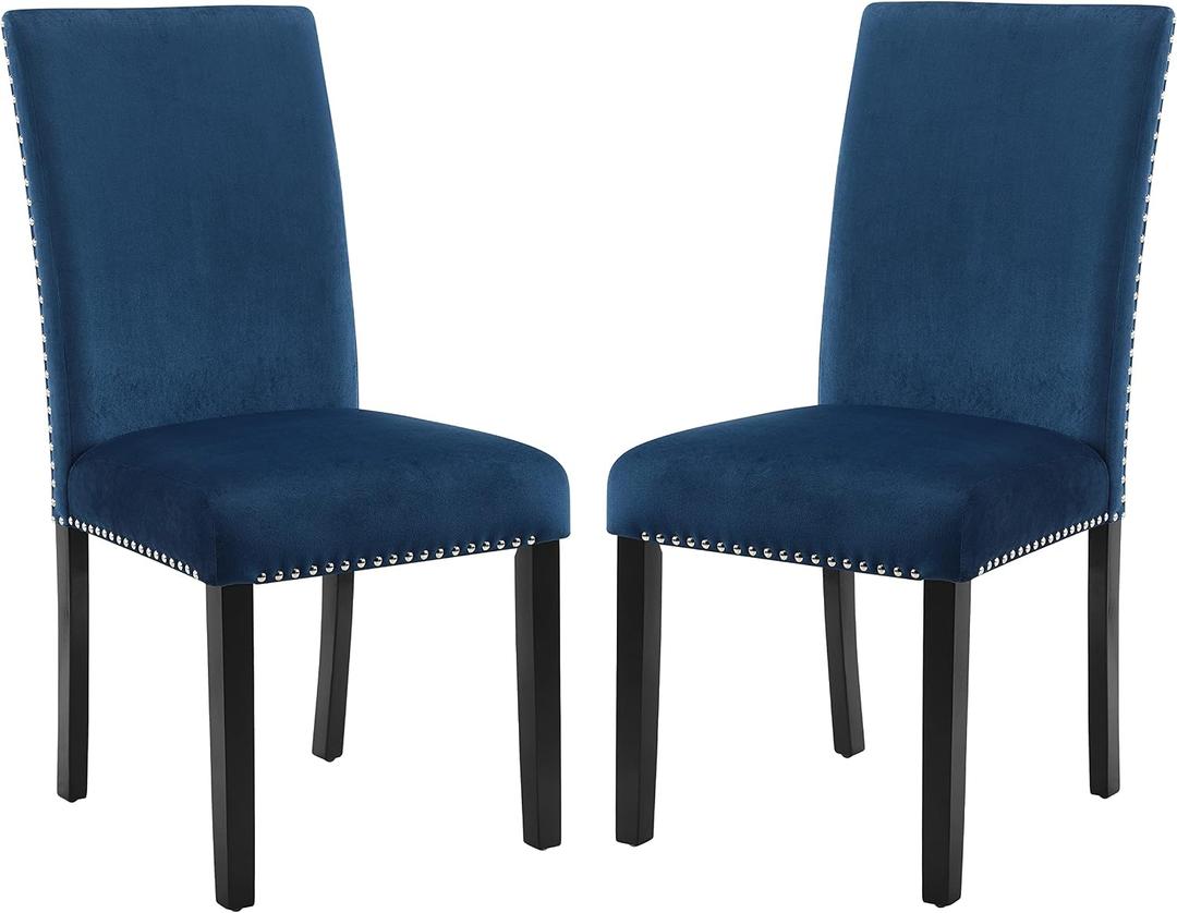 Cobre Contemporary Velvet Dining Chair with Nailhead Trim, Set of 2, Blue, 
22.6"D x 19"W x 38.3"H
 