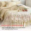 French Chic Bedding Set 4-Piece - Romantic Lace Trim Washed Cotton, Duvet Cover with Bed Skirt & Pillowcases for Queen Bed, Princess Style (Comforter Not Included) (Yellow,Queen (U.S. Standard))