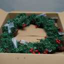 Christmas Wreath, Pre-Lit Artificial Christmas Wreath, Decorated with Pine Cones, Red Berries, Cotton, 50 LED Lights, for Indoor and Outdoor Christmas Decorations16 Inches (Bow Style)